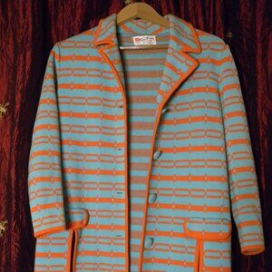 Vintage Blue & Orange Striped Wool Jacket